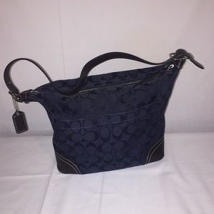 COACH Signature Hobo Purse Navy w Brown Leather